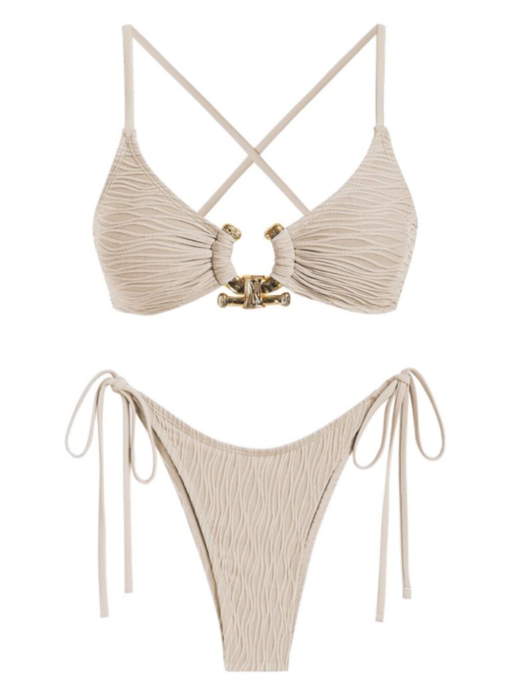 ZAFUL Ribbed Bikini Set Crisscross Ring Swimsuit
